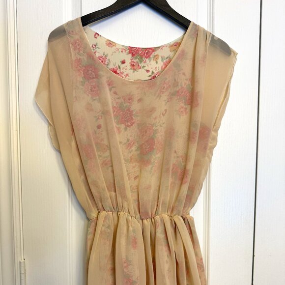 Beige Sleeveless Dress with Floral Designs - Picture 1 of 5